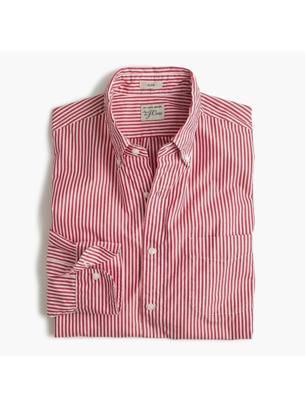 J Crew Slim Stretch Secret Wash Poplin Shirt Red Stripe Sz Medium